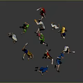 People In Colored Sportswear Playing Sports Jumping Running Reaching On Gray Background With Reflective Floor