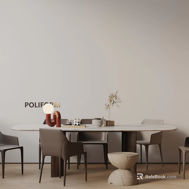 Modern POLIFORM Dining Table Set With Chairs Vase Lamp And Decorations 3d model