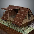 Traditional Thatched Roof Building With Wooden Frame And Open Structure On Water