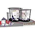 Elegant DECORTE Exhibition Booth Display With White Purple Spheres And Hanging Ornaments