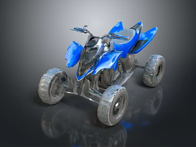 Rugged Terrain Featuring Blue All Terrain Vehicle With Silver Frame And Large Tires 3d model