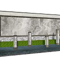 Modern Garden Feature Wall Design With Marble Panels Green Lawn And Stone Pillars