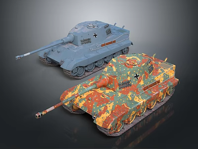 Military Vehicles Two Tanks With Blue Exterior And Camouflage Color Patterns 3d model