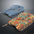 Military Vehicles Two Tanks With Blue Exterior And Camouflage Color Patterns