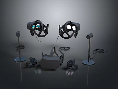 High Quality VR Gaming Headset With Controllers Microphones And Cables For Computer 3d model