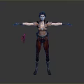 3D Female Character With Short Black Hair Pink Top Red Pants Gun And Outstretched Arms