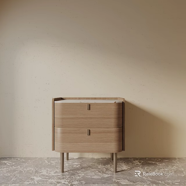 Minimalist Wooden Bedside Table With Two Drawers And Metal Legs Against Light-Colored Wall And Floor 3d model 