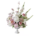 White Vase with Pink and White Flowers Elegant Fresh Floral Arrangement with Green Leaves