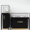 Elegant Display Shelves With Golden Frame White Cabinet Glass Display And LOGO