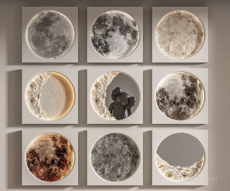 Modern Lunar Phase Wall Lamps with Circular Design and Neutral Tones 3d model