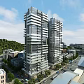 Aerial Planning of Urban High Rise Buildings with Surrounding Roads Trees and Cityscape
