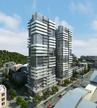Aerial Planning of Urban High Rise Buildings with Surrounding Roads Trees and Cityscape 3d model