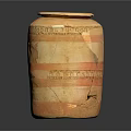 Ancient Striped Orange Brown Pottery Jar With Detailed Carvings And Designs