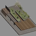 Modern Outdoor Public Chair Design With Wooden Structure And Green Plants