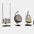 Stylish Rattan And Metal Hanging Chairs With Soft Cushions And Modern Sofa In Living Area