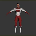 Game and Movie Character with Red and White Costume in Standing Pose 3D Render