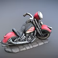 Red and Silver Motorcycle Model with Detailed Headlight Seat and Exhaust on Stone Base Decoration