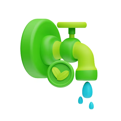 Green Wall Mounted Industrial Faucet with Control Knob and Water Droplets 3d model