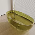 Transparent Oval Bathtub in Modern Interior With Wooden Floor and Blinds