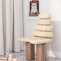 Cream Colored Single Chair with Layered Wooden Backrest and Dark Cylindrical Legs