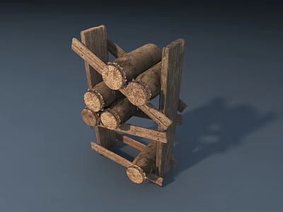 Wooden Log Storage Rack With Stacked Logs And Solid Wood Structure Design 3d model