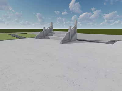 Stone Fence With Classic Design In Outdoor Area With Grassy Lawn And Blue Sky 3d model