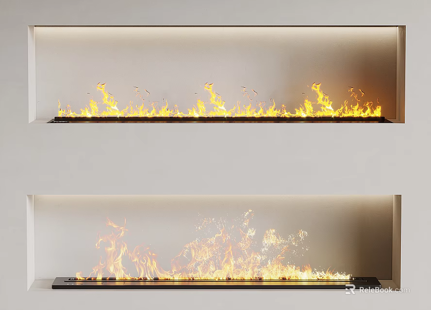 Modern Fireplace Design With Different Flames 3d model 