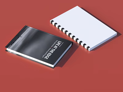 Black Cover Notebook With New Trend Text And White Spiral Notebook On Red Background 3d model