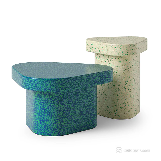 Two Modern Speckled Side Tables Teal And Beige With Irregular Shapes For Room Decor 3d model 