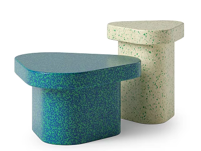 Two Modern Speckled Side Tables Teal And Beige With Irregular Shapes For Room Decor 3d model