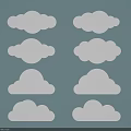 White Decorative Clouds in Various Shapes on Light Blue Background 3d model
