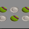 Six Piece Dinnerware Set With Green Striped Plates And White Petal Edge Plates