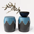 New Chinese Style Round Stool Side Table Coffee Table Low Stool Porcelain Stool Stone Pier 3d model