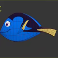Smiling Blue Tropical Fish With Purple Back Yellow Fins And Tail And Pink Eyes