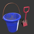 Sports Equipment Set With Blue Plastic Bucket And Red Shovel For Outdoor Sports Activities