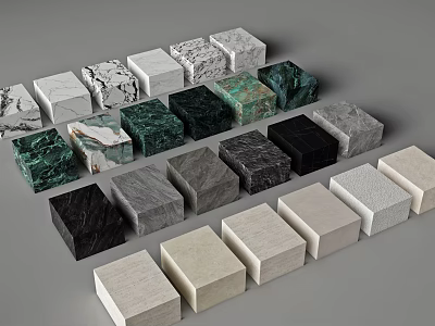 Different Natural Stone and Wood Block Samples with Various Colors and Textures 3d model