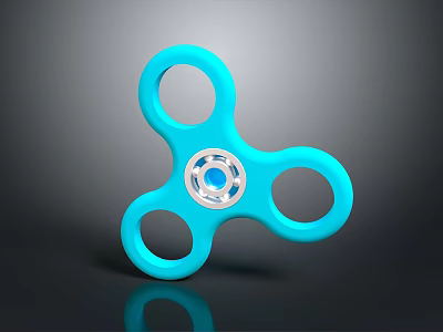 Blue Fidget Spinner Weapon With Three Blades And Silver Bearing Modern Design 3d model