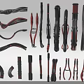 Assorted Industrial Tools Featuring Black Red Gray Colors And Various Curved Long Tubular Shapes