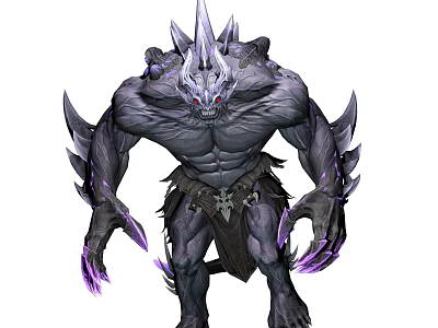 Fierce Horned Game Character With Gray Skin Red Eyes Purple Spikes Muscular Build 3d model