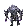 Fierce Horned Game Character With Gray Skin Red Eyes Purple Spikes Muscular Build