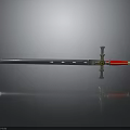 Medieval Sword With Metallic Blade Red Handle And Golden Cross Guard On Black Background