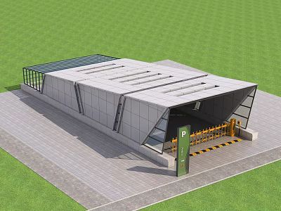 Modern Station Building With Grey Exterior Glass Structure And Parking Entrance Gates 3d model