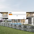 Modern Detached Villa With Large Glass Walls Swimming Pool And Green Lawn
