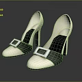 Fashionable Beige And Black High Heels With Round Toe And Square Metal Buckle