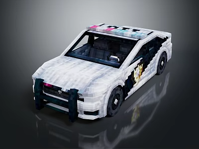 Pixel Art Car With Blocky Design Colorful Roof White Body And Black Wheels 3d model