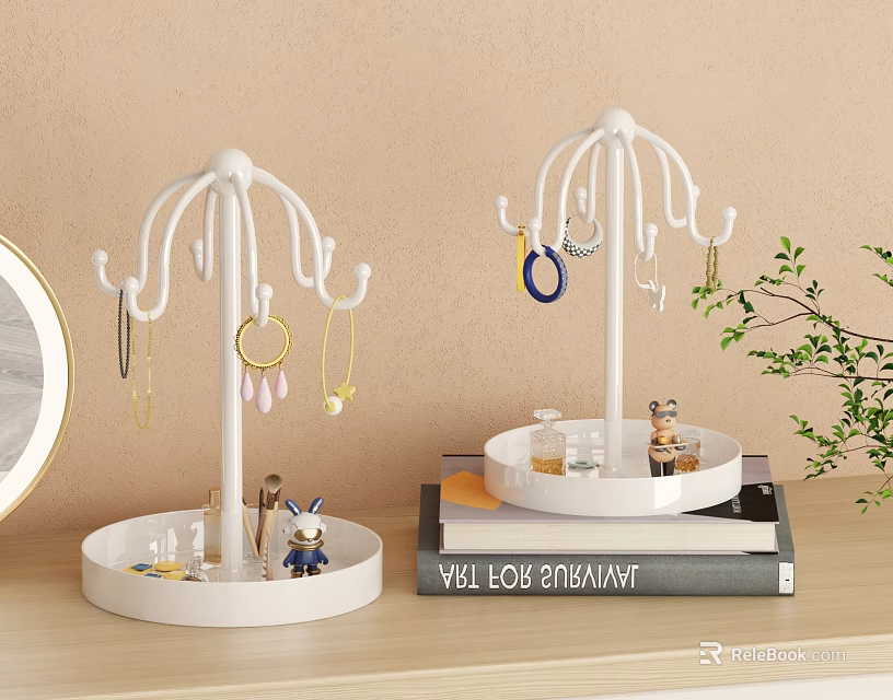 White Tree Shaped Jewelry Organizer With Tray Base For Accessories Storage 3d model 