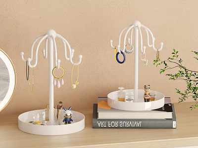 White Tree Shaped Jewelry Organizer With Tray Base For Accessories Storage 3d model