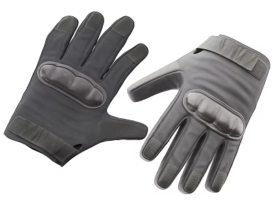 Gray Work Gloves With Padded Palm Velcro Wrist Strap And Durable Material 3d model