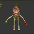 3D Rendered Game Movie Fantasy Character With Hooded Outfit Antennas Long Arms And Jointed Limbs