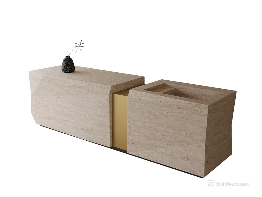Modern Stone Bar Counter With Beige Finish Gold Accent And Decorative Ornament 3d model 